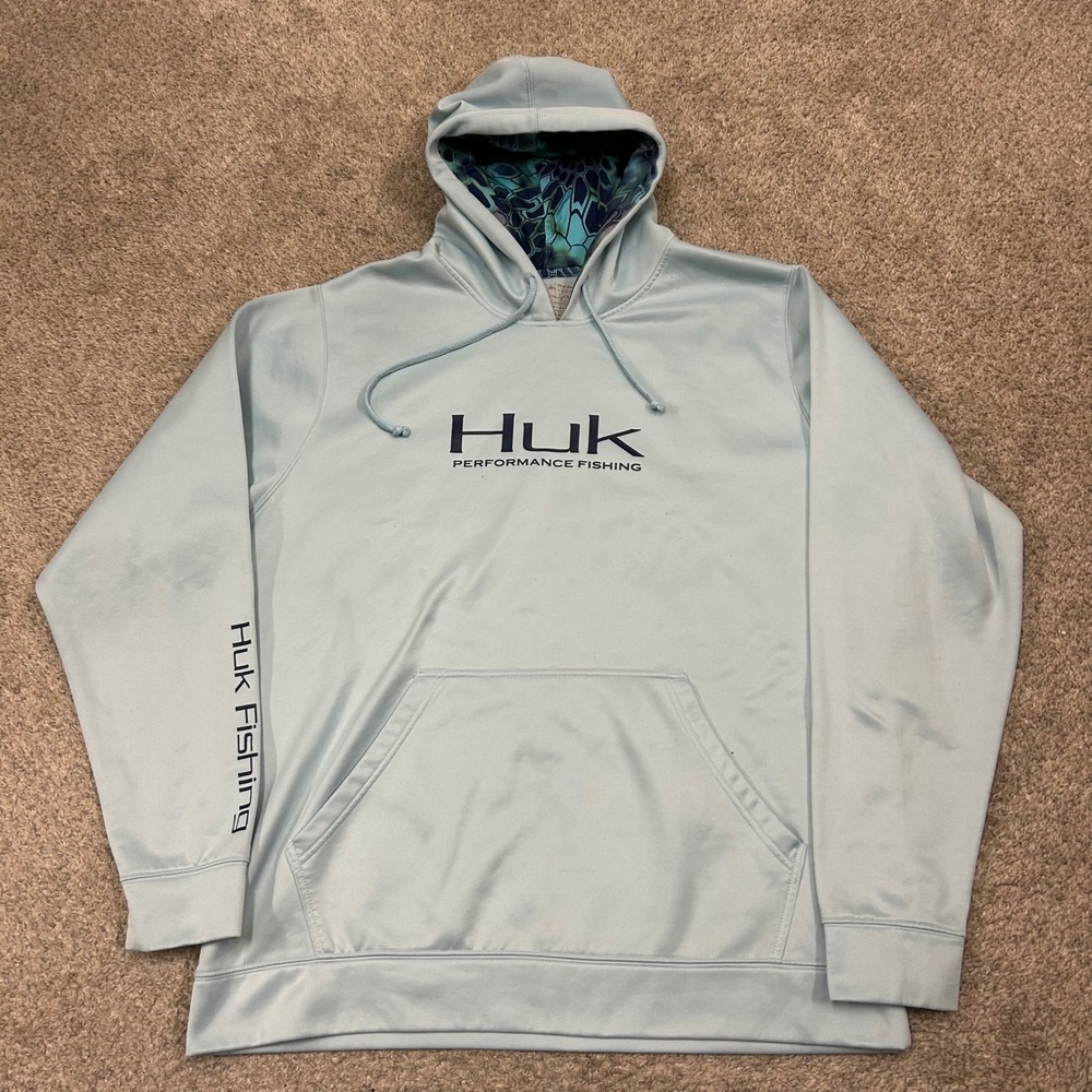 Huk Performance Fishing Hoodie XXL Light Blue Huk'd Up Lined Pullover